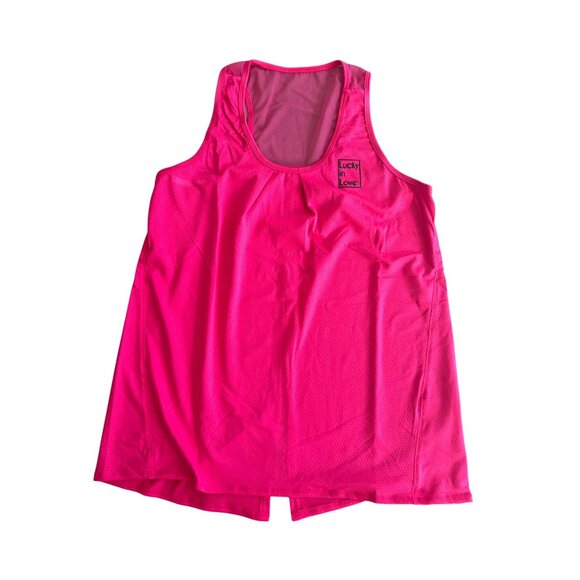 LUCKY IN LOVE Pink Racerback Mesh Tank Top Size Medium NEW New with tags - Picture 1 of 6
